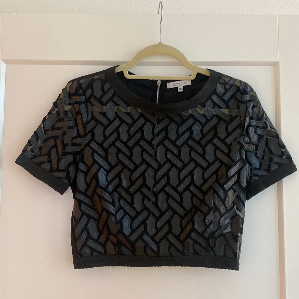 Beautiful see through with faux leather patches crop top